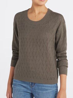 Olive green pointelle-knit sweater - Womens L